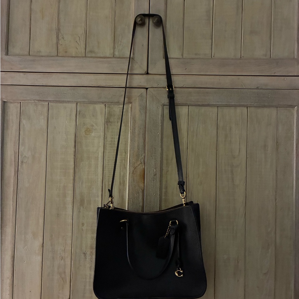 Coach Black Leather Shoulder Bag with Gold Hardware